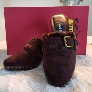 Suede and Shearling Heeled Clog